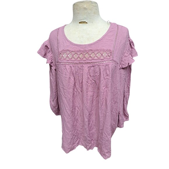 Adrienne Vittadini Boho Peasant Top Women’s XL Pink Blouse Shirt 3/4 Sleeves NWT - Picture 1 of 8